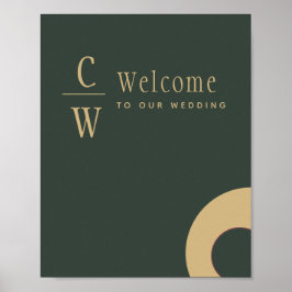 Poster Mariage Bienvenue Olive Green Gold Monogramme