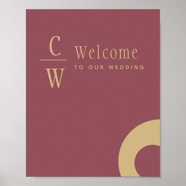 Poster Mariage Bienvenue Rose rose or monogramme Signal (Devant)