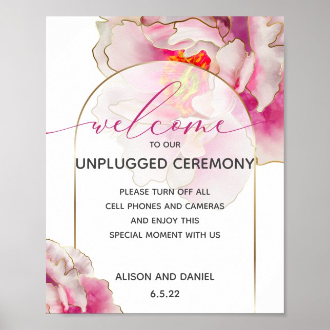 Poster Mariage Bienvenue Scarlet Peony Unplugged Floral (Devant)