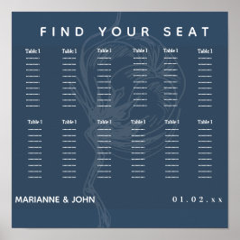 Poster Mariage bleu Plante en coton botanique