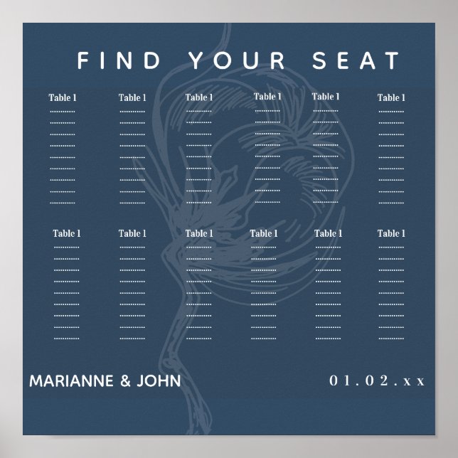 Poster Mariage bleu Plante en coton botanique (Devant)