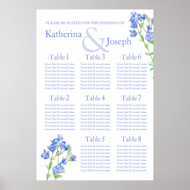 Poster Mariage bleu Speedwell Planner Table Planner 1-8 (Devant)