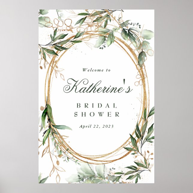 Poster Mariage bohème Eucalyptus Cercles Dorés (Devant)