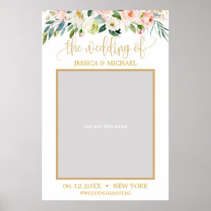 Poster Mariage bohème floral et paillettes dorées rose bl
