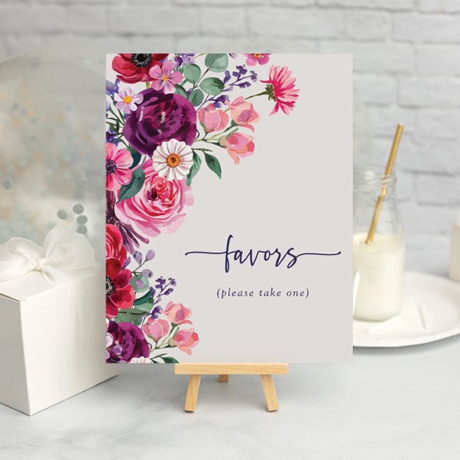 Poster Mariage Bold Floral Faveurs (Bold Watercolor Floral Favors Wedding Poster by Painted Paperie
)