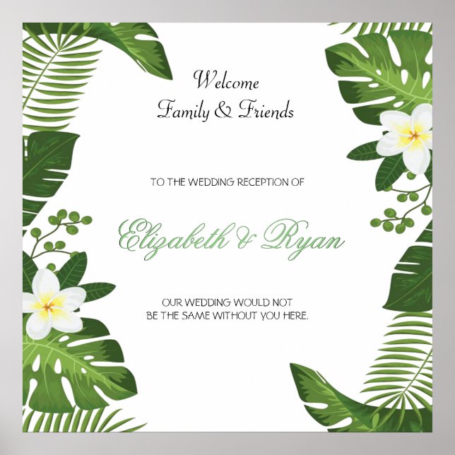Poster Mariage botanique des îles tropicales Bienvenue (Devant)