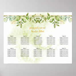Poster Mariage Botanique Vert et Cristaux d'or