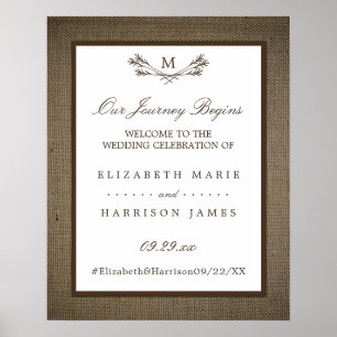 Poster Mariage Branchage Monogrammé Rustique Campagne & T