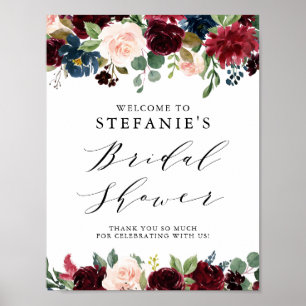 Poster Mariage Burgundy et Bleu avec Guirlande Florale