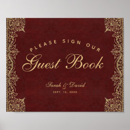 Poster Mariage Burgundy Gold S'il vous plaît signer notre