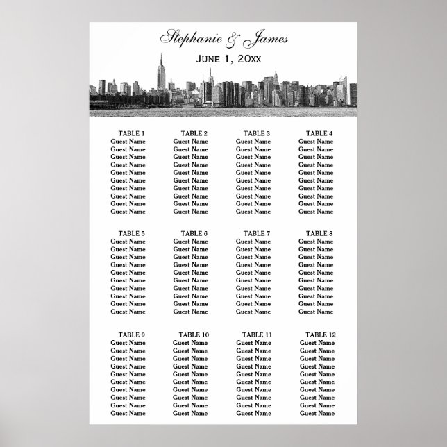 Poster Mariage BW NYC large Skyline Etché (Devant)