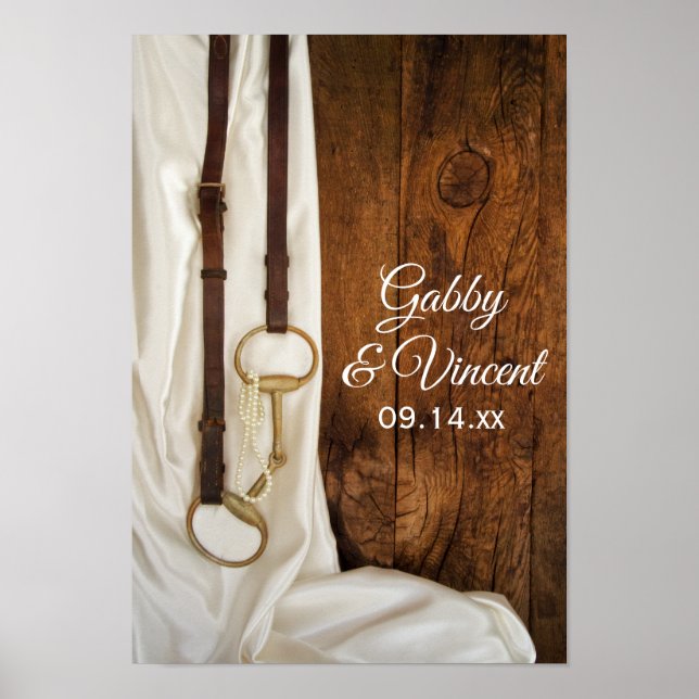 Poster Mariage campagnard Bit Satin blanc et Cheval (Devant)