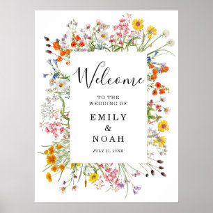 Poster Mariage campagnard Fleur sauvage coloré Bienvenue