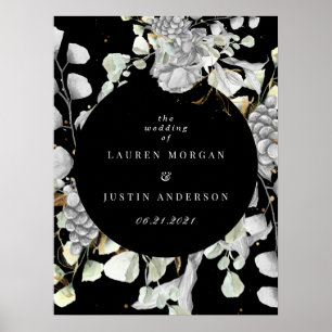 Poster mariage carré floral or argent dramatique