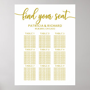 Poster Mariage Carte de siège Gold Calligraphie