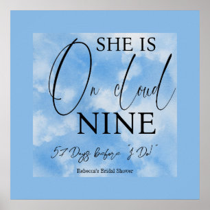 Poster Mariage Céleste Nuageux Bleu Aquarelle