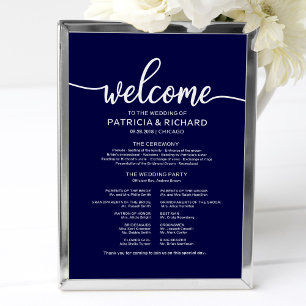 Poster Mariage Ceremony Program Board Chic Navy Blue