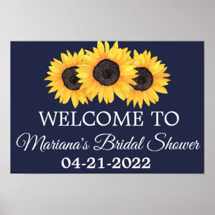 Poster Mariage champêtre de tournesols Bleu marine rustiq