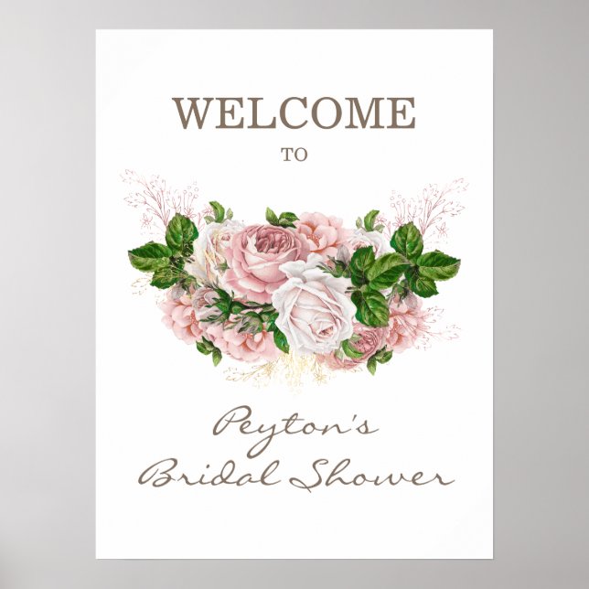 Poster Mariage Champêtre Rose Poudré Blanc Vintage (Devant)