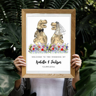 Poster Mariage Champêtre Thème Dinosaures Bienvenue