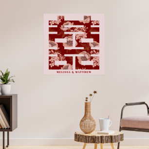 Poster Mariage chinois à deux fleurs rouges