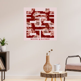 Poster Mariage chinois à deux fleurs rouges