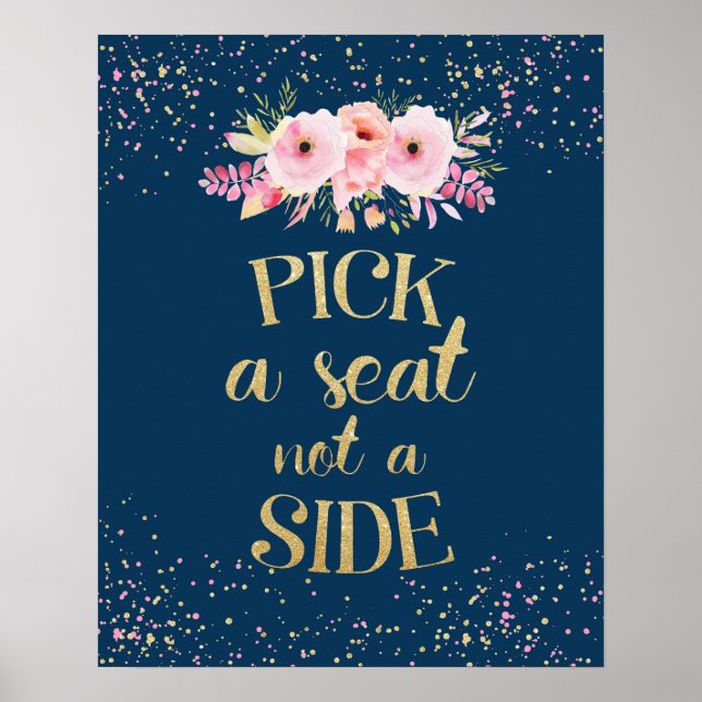 Poster mariage Choisir un siège pas un côté Marine (Devant)