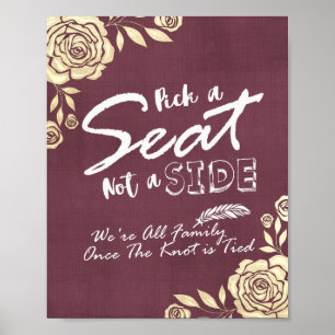 Poster Mariage Choisissez Un Siège Pas Un Côté Roses Doré