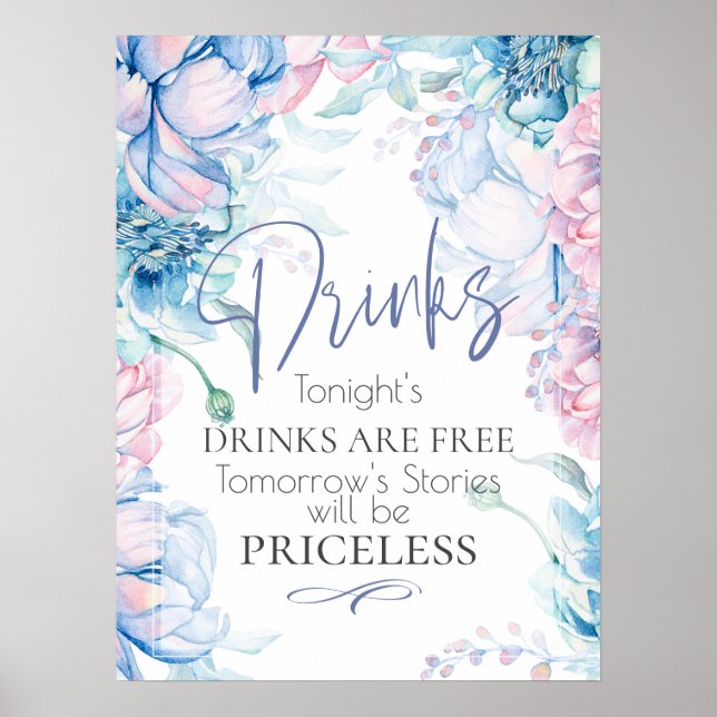 Poster Mariage | Ciel Bleu et Bubblegum Pink Peonies (Devant)