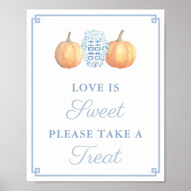 Poster Mariage classique bleu pâle et orange (Devant)