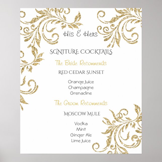 Poster Mariage, Cocktails Signiture, Parties scintillant  (Devant)