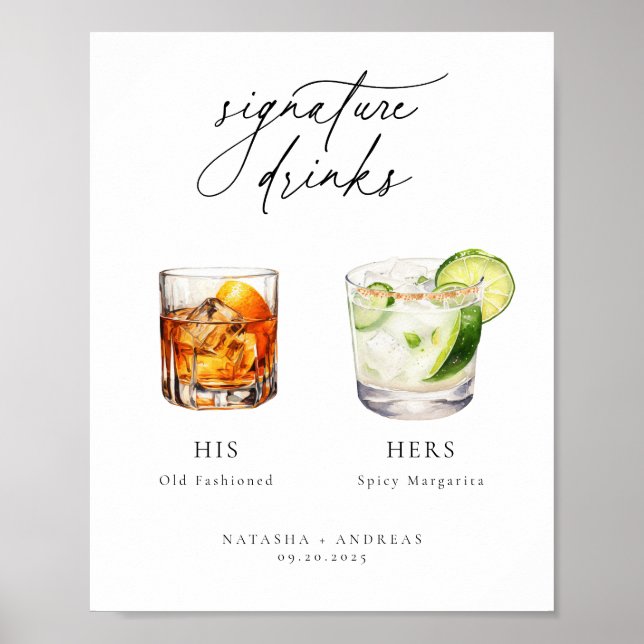 Poster Mariage Contemporain Chic Signature Boissons (Devant)