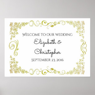 Poster Mariage D'Accueil Avec Design Floral Or