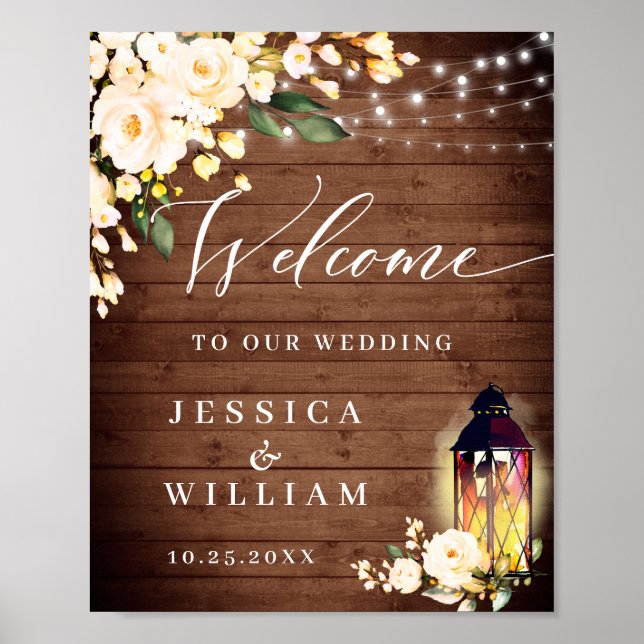 Poster Mariage d'accueil en bois rustique Rose (Devant)