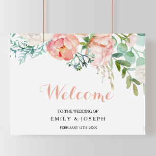 Poster Mariage d'accueil floral tropical rose moderne