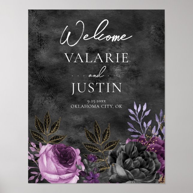Poster Mariage d'accueil gothique violet et noir (Devant)