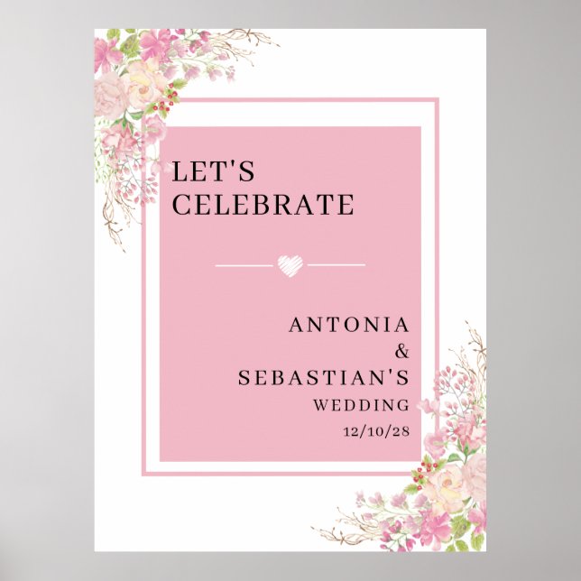 Poster Mariage d'accueil moderne rose (Devant)