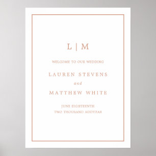 Poster Mariage d'accueil simple Monogram Rose Gold Rose