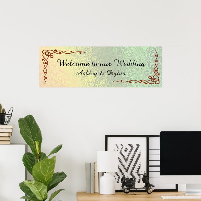 Poster Mariage d'accueil vert jaune des nuances d'automne (Bureau à domicile)