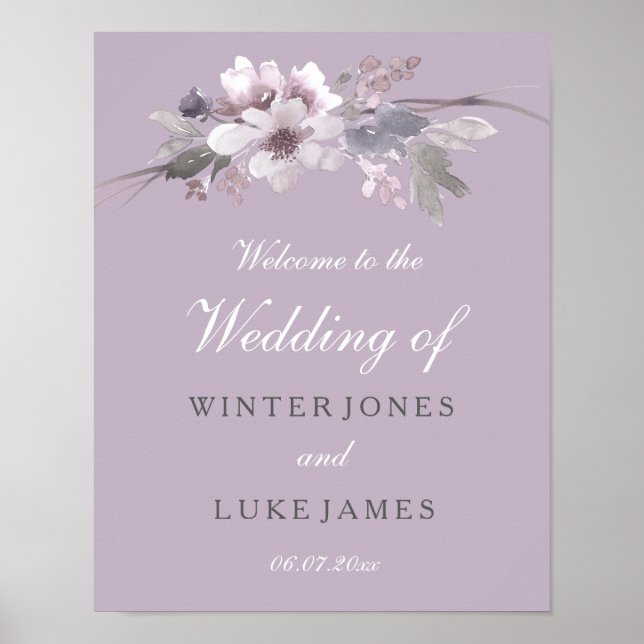 Poster Mariage d'aquarelle florale violet moderne (Devant)