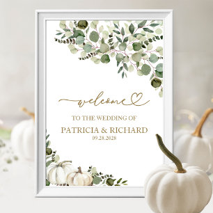 Poster Mariage d'automne Citrouille Verdure Bienvenue