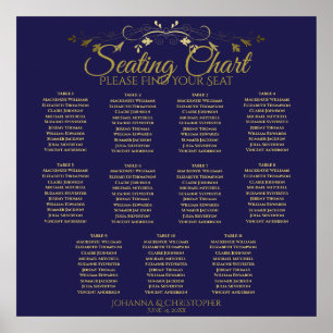 Poster Mariage de 11 tables simple Gold & Navy