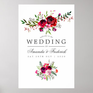 Poster Mariage de automne Aquarelle Florale Bienvenue