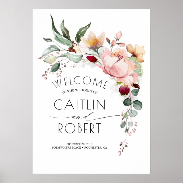 Poster Mariage de automne de fleurs en cascade rustique (Devant)