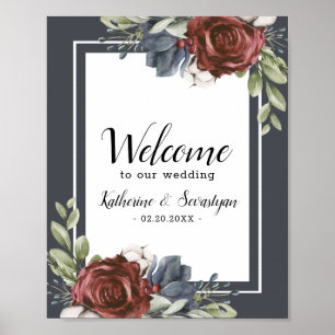 Poster Mariage de bienvenue bleu foncé Dusty