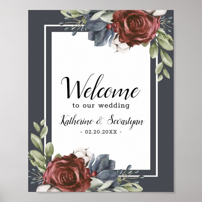 Poster Mariage de bienvenue bleu foncé Dusty (Devant)
