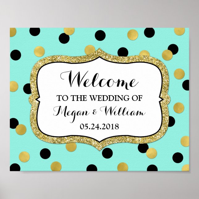 Poster Mariage de bienvenue Blue Black Gold Confetti (Devant)