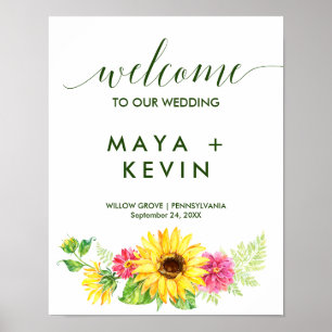 Poster Mariage de bienvenue de tournesol d'été