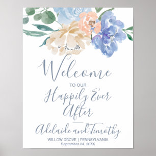 Poster Mariage de bienvenue Dusty Blue Florals