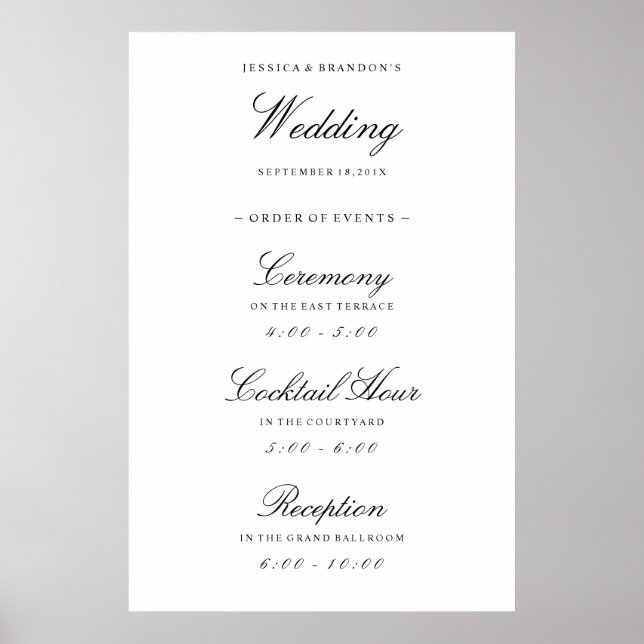 Poster Mariage de bienvenue élégant Ordre des événements  (Devant)